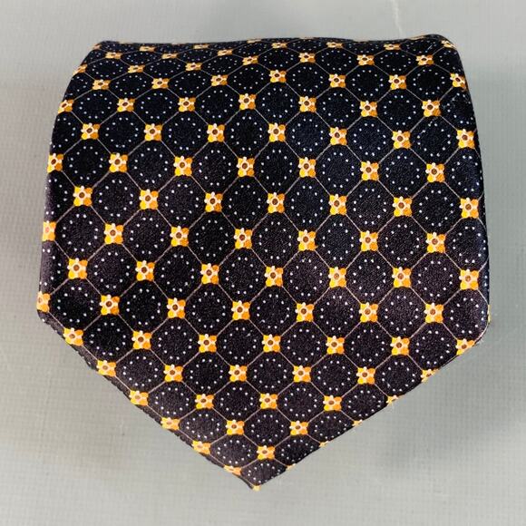 BRIONI Navy Yellow Abstract Floral Silk Tie - Picture 1 of 5